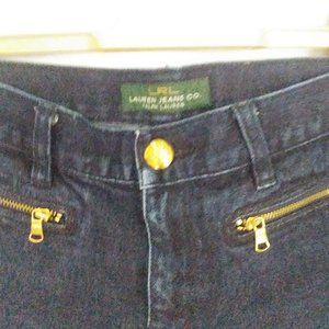 LRL RALPH LAUREN Women's Blue Jeans Zip Front Pockets Gold Accents Size 2